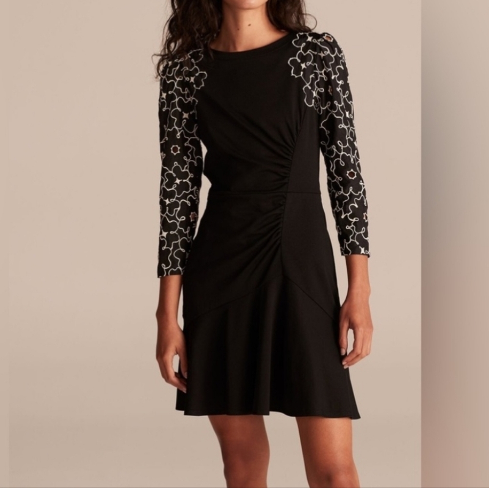 Rebecca Taylor Tai Embroidered Dress Size 12 Black/White
